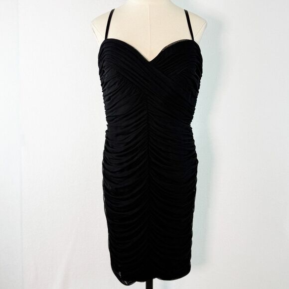 Tadashi Shoji | Black Ruched Bodycon Dress Mini Straps | Sz L - Picture 4 of 13